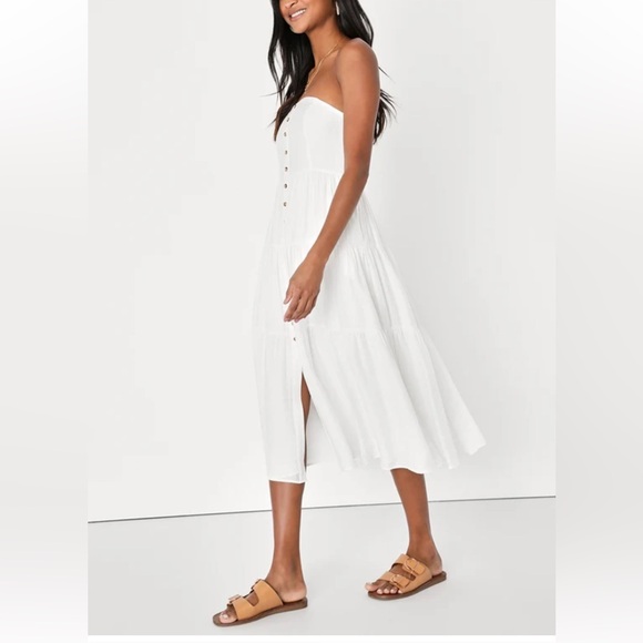 NWT Lulus Sweetness and Sunshine White Strapless Midi
Dress With Pockets Size XS - Picture 1 of 6